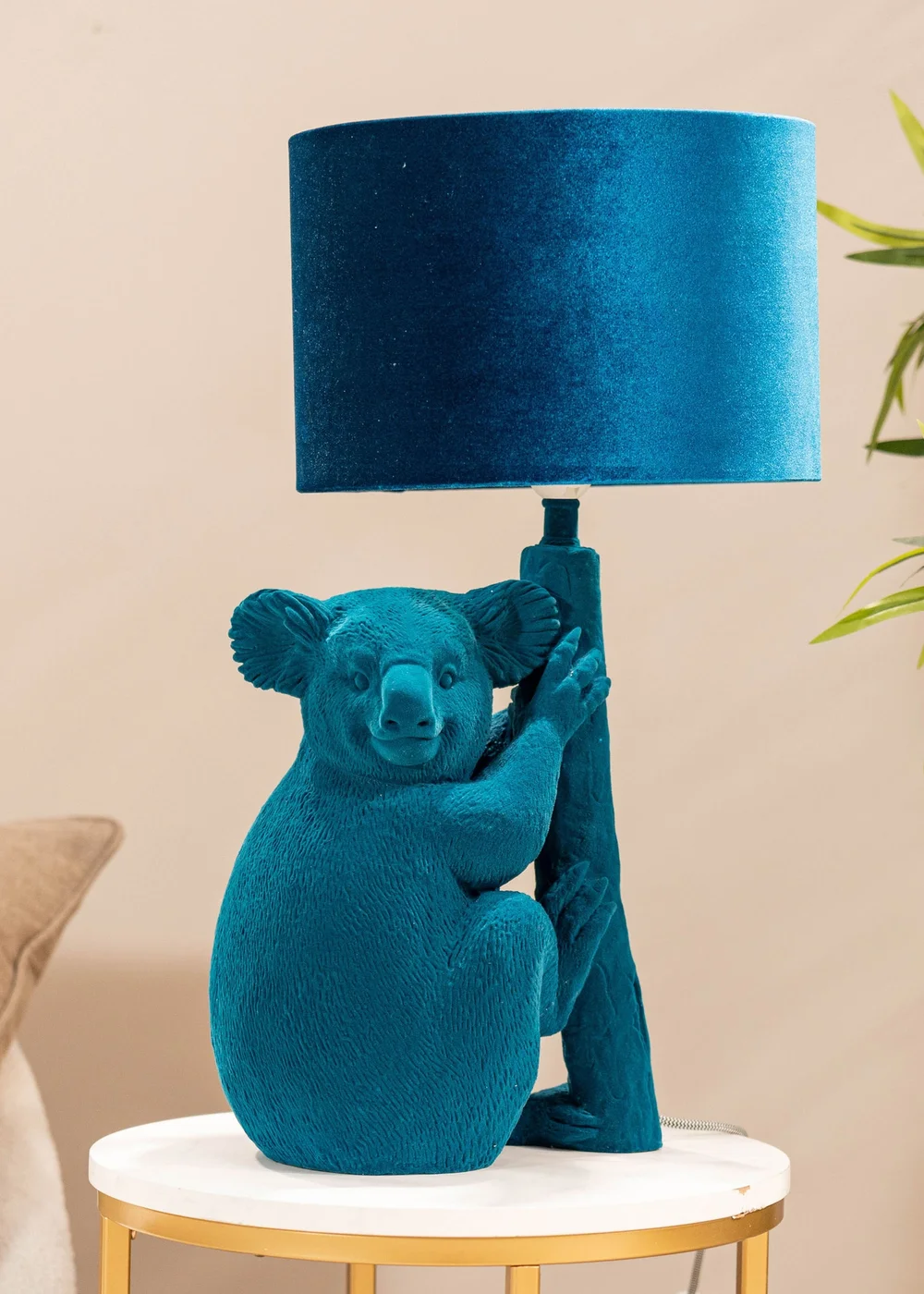 ValueLights Kevin Teal Velvet Koala Table Lamp (57.5cm x 30cm x 30cm) - One Size Image 1