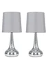 ValueLights Pair Of Chrome Teardrop Table Lamps Grey Shades (34cm x 16cm x 16cm) - One Size Image 4