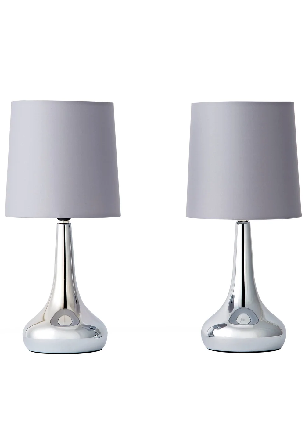 ValueLights Pair Of Chrome Teardrop Table Lamps Grey Shades (34cm x 16cm x 16cm) - One Size Image 2