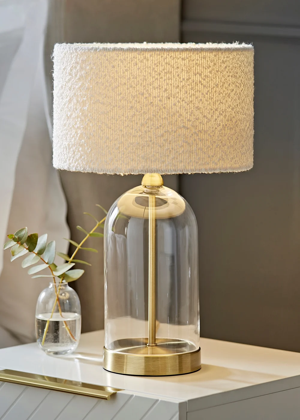 ValueLights Jessy Gold Glass Table Lamp Cream Boucle Shade (41cm x 25cm) - One Size Image 1