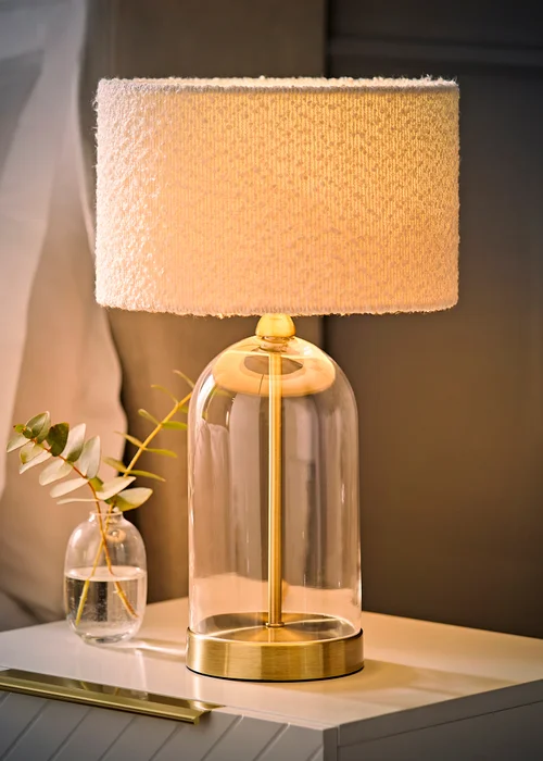 ValueLights Jessy Gold Glass Table Lamp Cream Boucle Shade (41cm x 25cm) - One Size Image 3