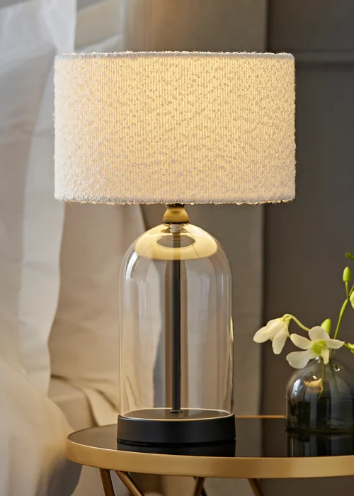 ValueLights Jessy Black Glass Table Lamp Cream Boucle Shade (41cm x 25cm) - One Size Image 1