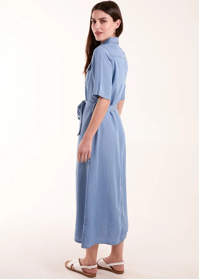 Blue Vanilla Blue Button Front Midi Shirt Dress