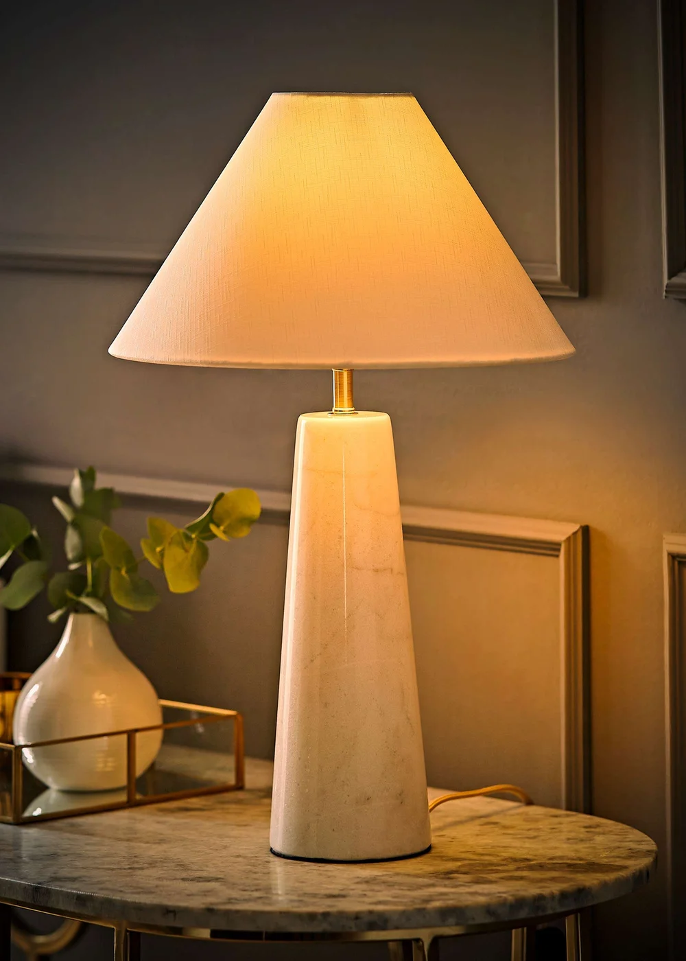 ValueLights Margot White Marble Table Lamp (45cm x 32cm x 32cm) - One Size Image 2