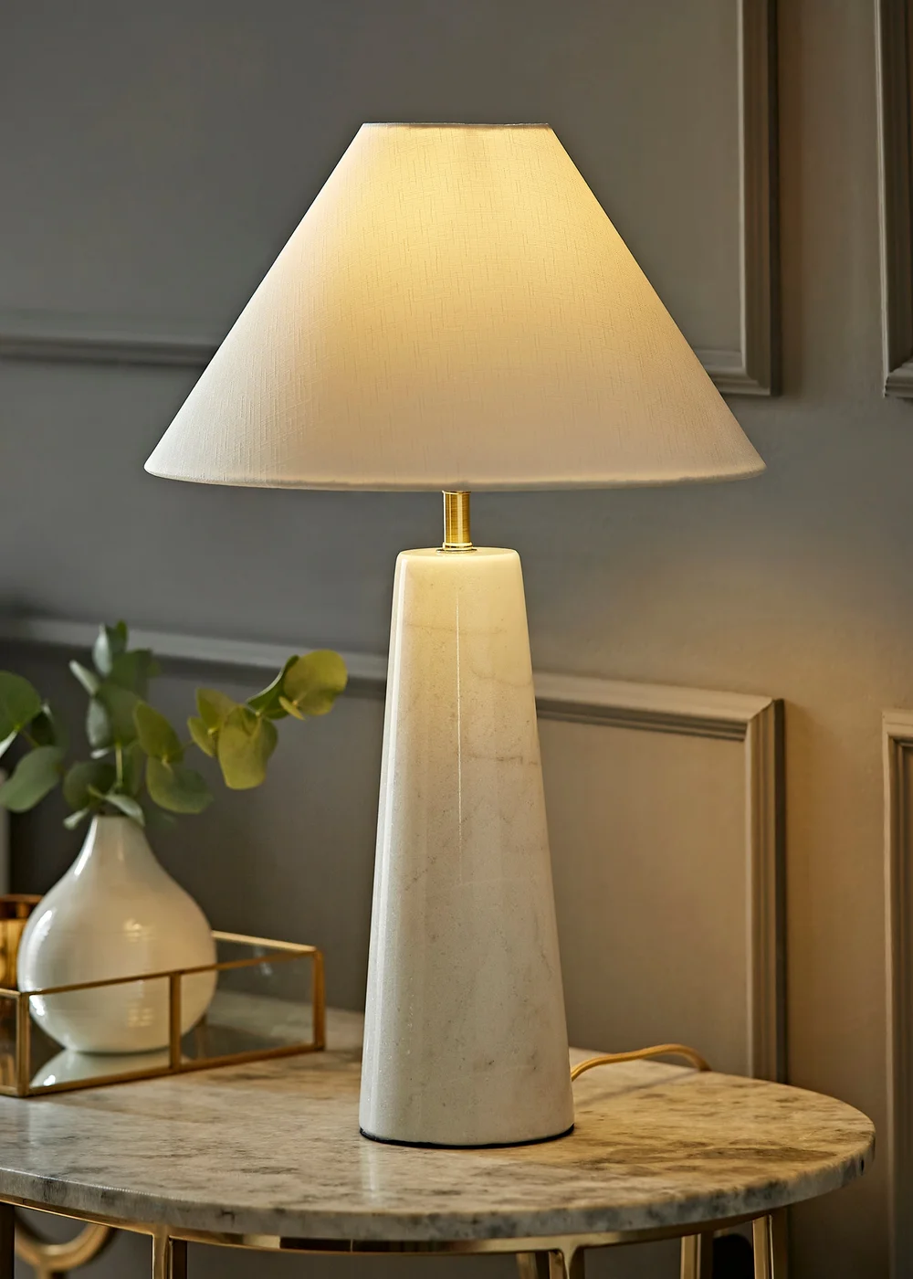 ValueLights Margot White Marble Table Lamp (45cm x 32cm x 32cm) - One Size Image 1