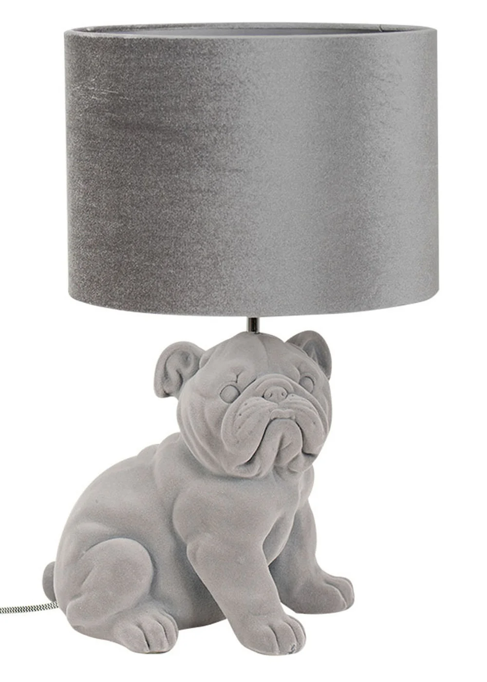 ValueLights Billy Grey Velvet Bulldog Table Lamp (46.5cm x 28cm x 28cm) - One Size Image 2