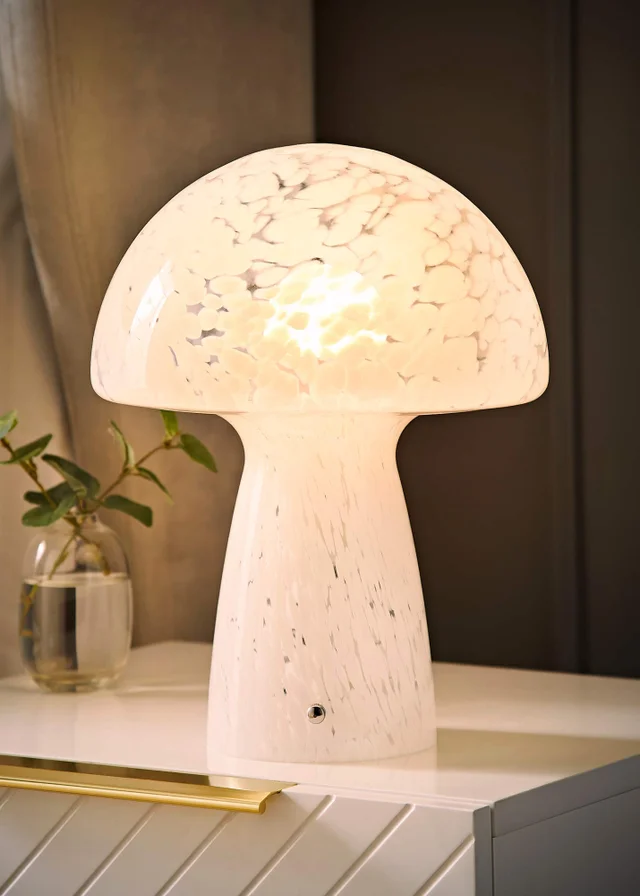 ValueLights Beau White Mushroom Confetti Glass Table Lamp (28cm x 22cm x 22cm)