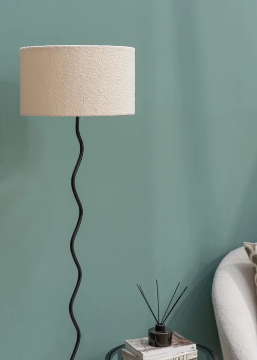 ValueLights Wiggle Black Metal Floor Lamp Cream Boucle Shade (151cm x 35cm) - One Size Image 4