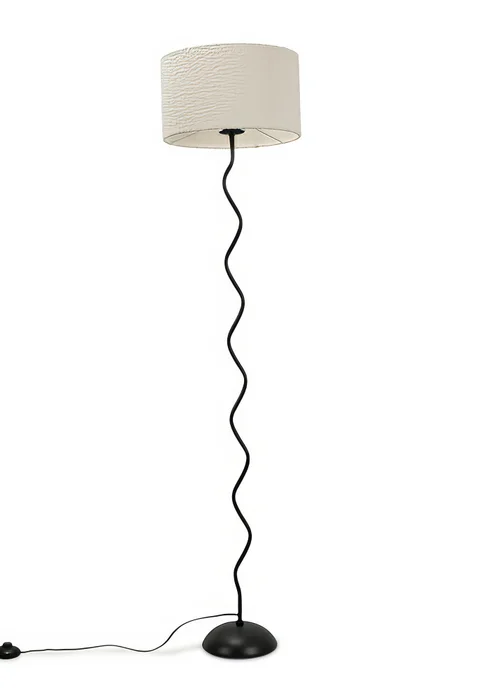 ValueLights Wiggle Black Metal Floor Lamp Cream Boucle Shade (151cm x 35cm) - One Size Image 2