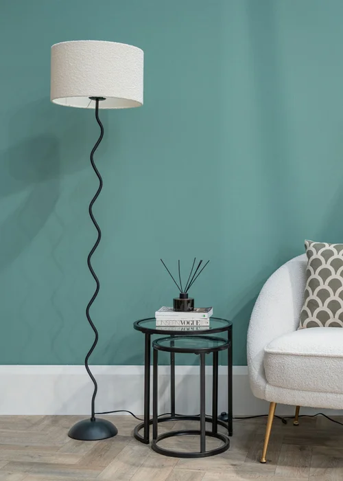 ValueLights Wiggle Black Metal Floor Lamp Cream Boucle Shade (151cm x 35cm) - One Size Image 1