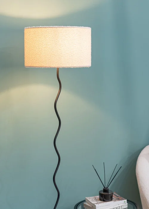 ValueLights Wiggle Black Metal Floor Lamp Cream Boucle Shade (151cm x 35cm) - One Size Image 3