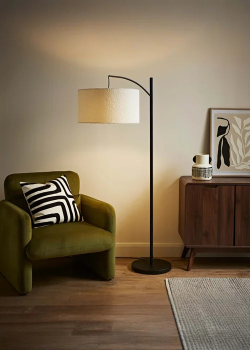 ValueLights Preto Cream Metal Floor Lamp Cream Boucle Shade (157cm x 33cm) - One Size Image 1