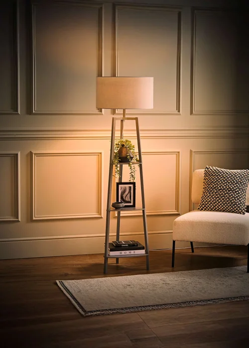 ValueLights Hiru Grey 3 Tier Shelf Floor Lamp Grey Shade (138cm x 44cm x 44cm) - One Size Image 3