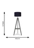 ValueLights Morrigan Grey Wood Tripod Floor Lamp Navy Shade (147cm x 45cm) - One Size Image 6