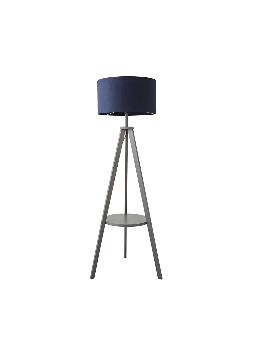 ValueLights Morrigan Grey Wood Tripod Floor Lamp Navy Shade (147cm x 45cm) - One Size Image 2