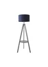 ValueLights Morrigan Grey Wood Tripod Floor Lamp Navy Shade (147cm x 45cm) - One Size Image 2