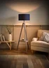 ValueLights Morrigan Grey Wood Tripod Floor Lamp Navy Shade (147cm x 45cm) - One Size Image 3