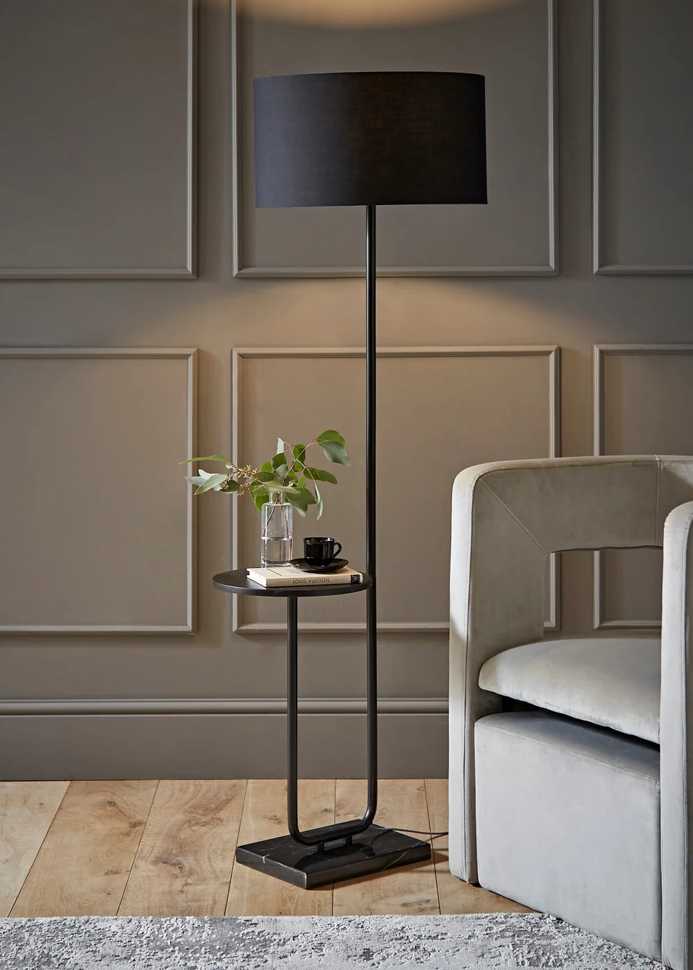 ValueLights Tavel Matt Black Floor Lamp Black Shade (132.5cm x 14cm x 35cm) - One Size Image 1