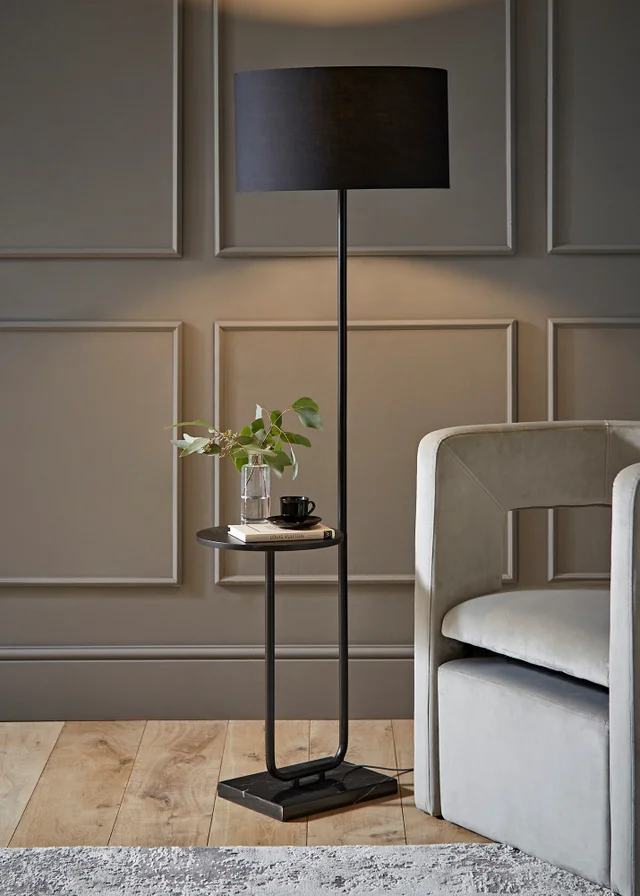 ValueLights Tavel Matt Black Floor Lamp Black Shade (132.5cm x 14cm x 35cm)
