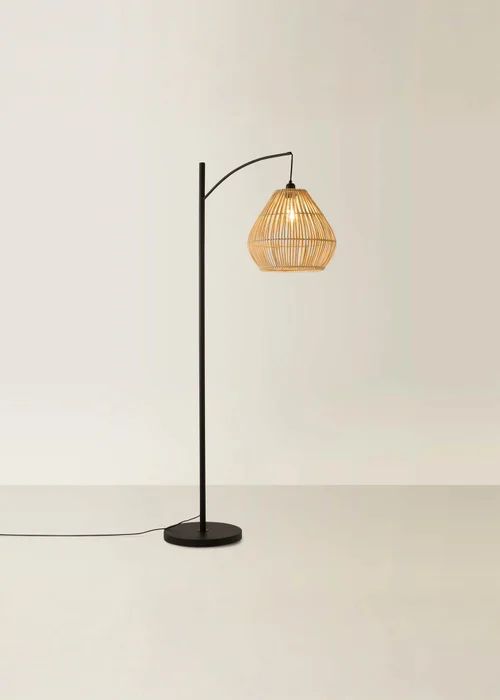 ValueLights Preto Black Metal Floor Lamp Rattan Teardrop Shade (157cm x 33cm) - One Size Image 3