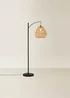 ValueLights Preto Black Metal Floor Lamp Rattan Teardrop Shade (157cm x 33cm) - One Size Image 3