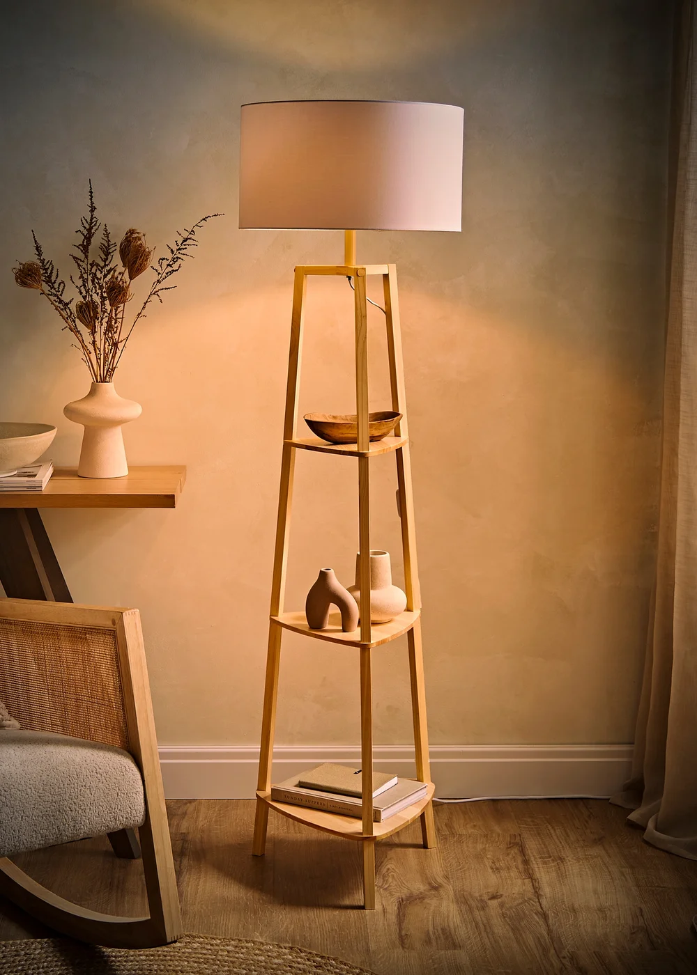 ValueLights Hiru Natural Wood 3 Tier Shelf Floor Lamp (25cm x 47cm x 47.5cm) - One Size Image 3