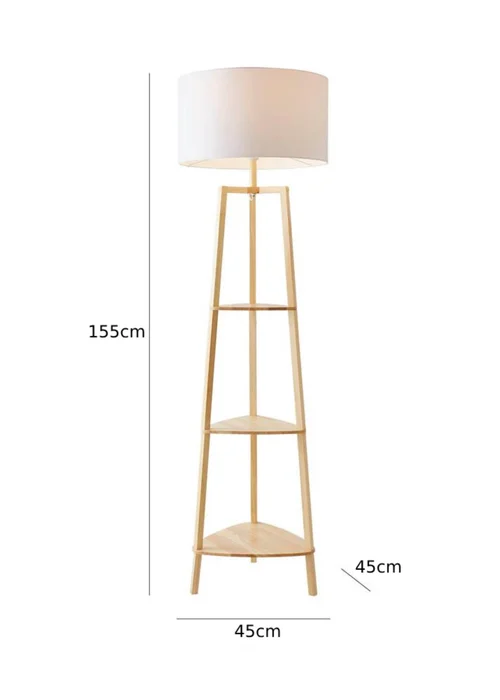 ValueLights Hiru Natural Wood 3 Tier Shelf Floor Lamp (25cm x 47cm x 47.5cm) - One Size Image 5