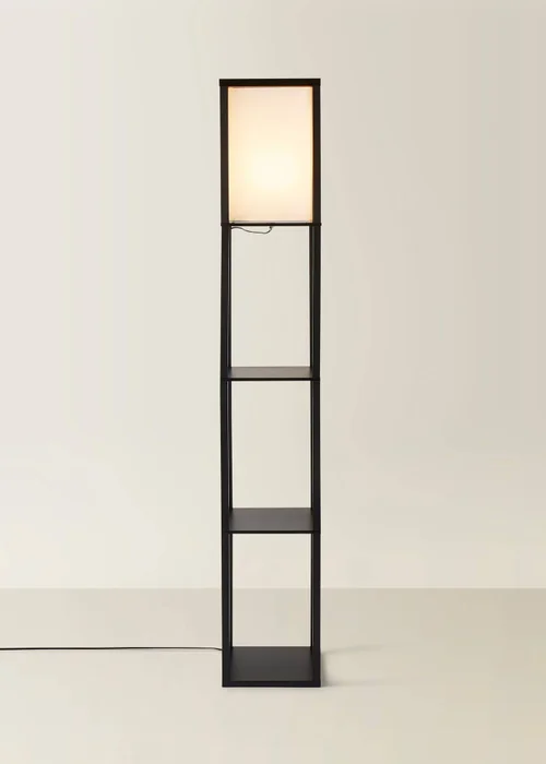 ValueLights Struttura Black Wooden Shelves Floor Lamp (159cm x 26cm x 26cm) - One Size Image 3