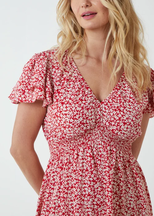 Blue Vanilla Red Double Ruffle Empire Shirred Mini Dress - 10 Image 3