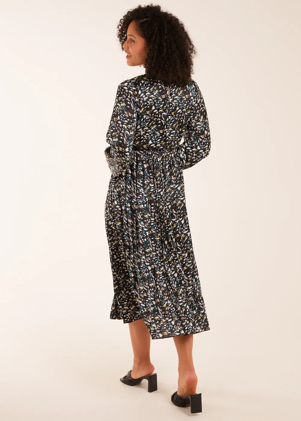 Blue Vanilla Teal Abstract Animal Print High Neck Blouson Midi Dress - 8 Image 2