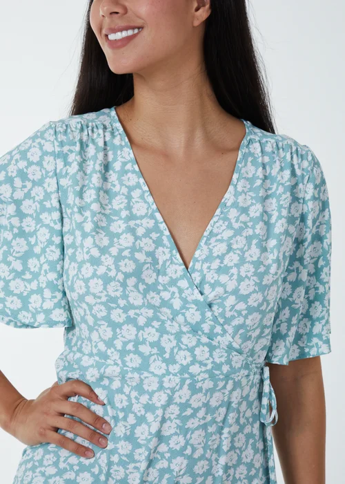 Blue Vanilla Green Angel Sleeves Wrap Midi Dress - 8 Image 3