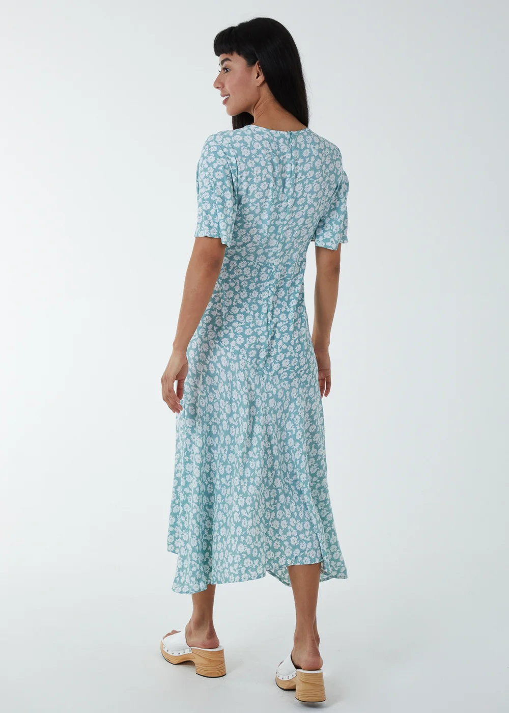 Blue Vanilla Green Angel Sleeves Wrap Midi Dress - 8 Image 2