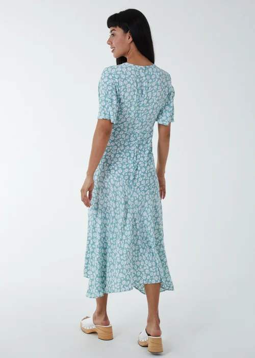 Blue Vanilla Green Angel Sleeves Wrap Midi Dress - 8 Image 2