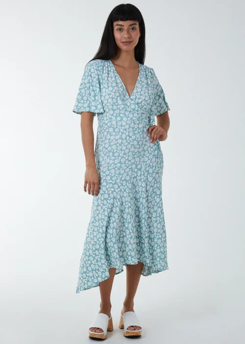 Blue Vanilla Green Angel Sleeves Wrap Midi Dress - 8 Image 1