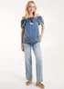 Blue Vanilla Blue Denim Embroidered Bardot Top - Small Image 4
