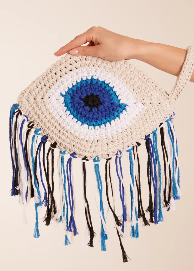 Blue Vanilla Stone Evil Eye Tassel Bag
