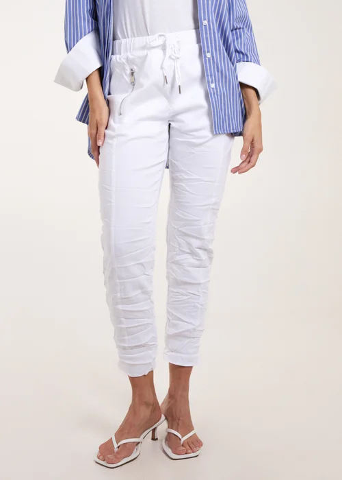 Blue Vanilla White Zip Drawstring Trousers - M Image 4