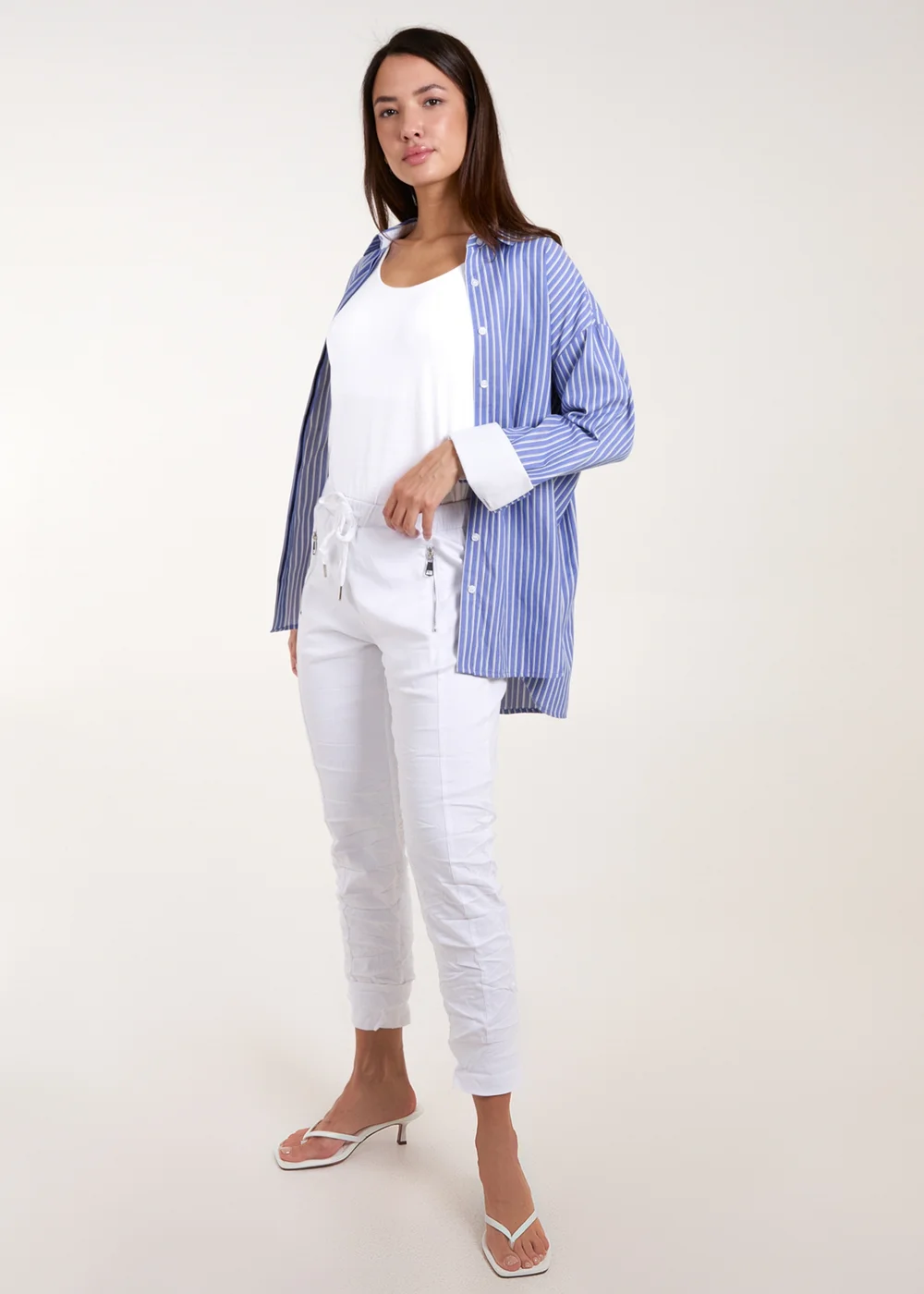 Blue Vanilla White Zip Drawstring Trousers - M Image 1