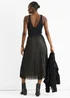 Gini London Black Animal Print Mesh Overlay Pleated Midi Skirt - 8 Image 2