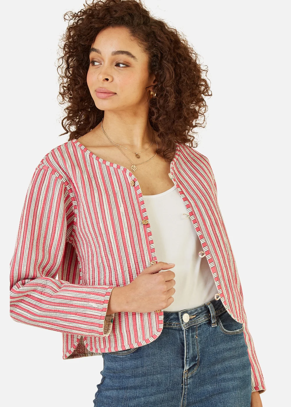 Yumi White Floral Print Reversible Cotton Cropped Quilted Jacket - 16 Image 3