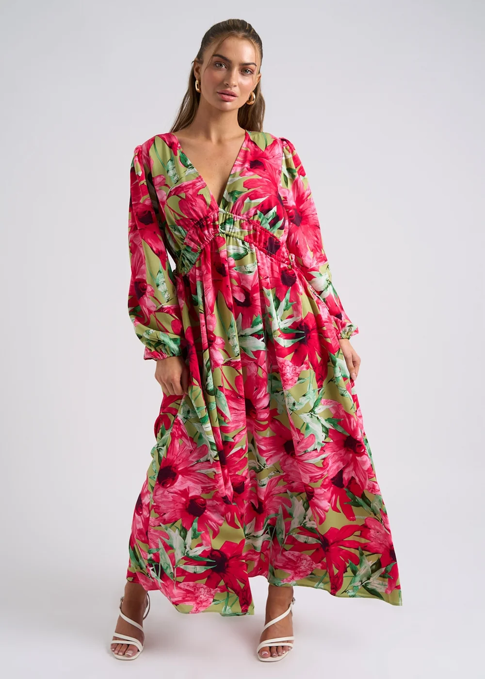 Urban Bliss Green Large Floral Ruched Smock Dress - 10 Image 1