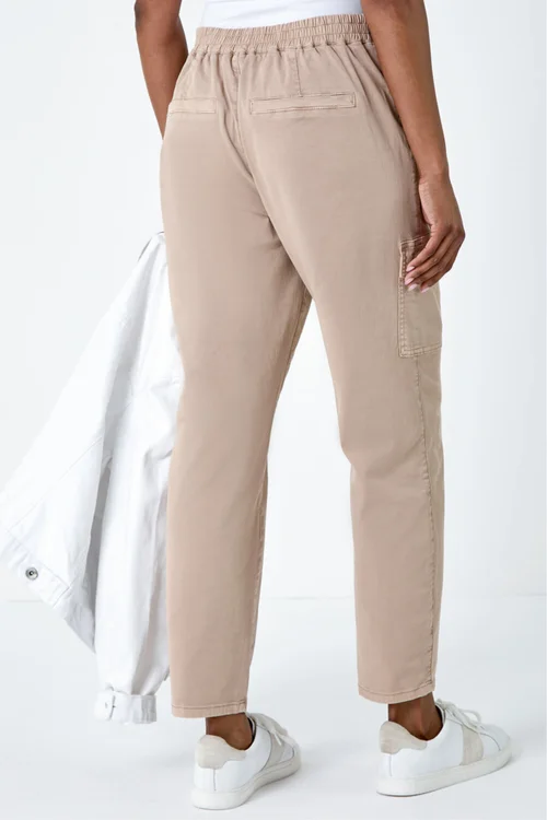 Roman Natural Casual Elastic Waist Cropped Cargo Trousers - 20 Image 3