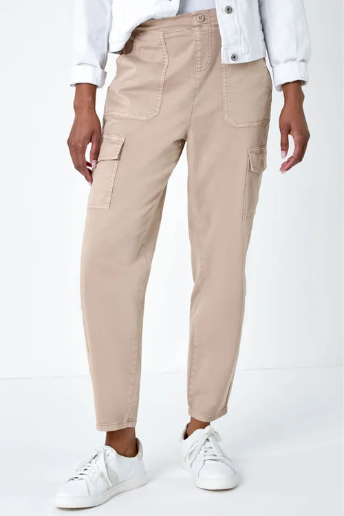 Roman Natural Casual Elastic Waist Cropped Cargo Trousers - 20 Image 4