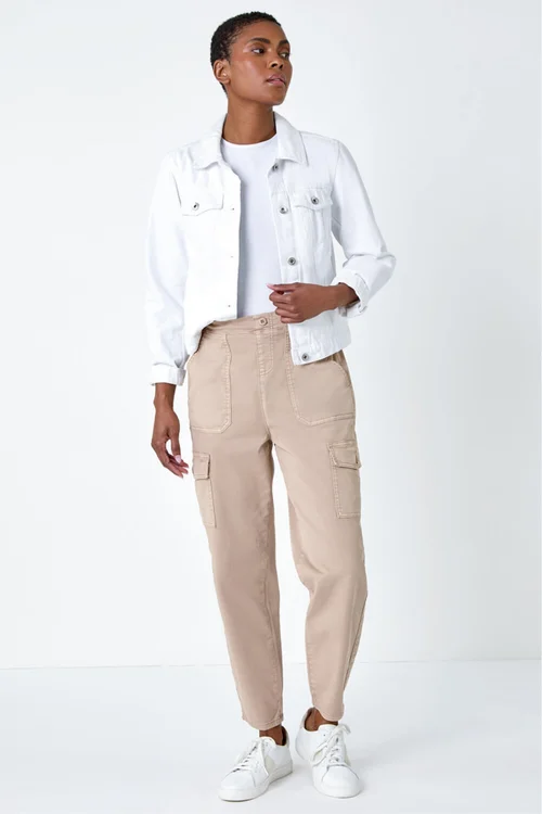 Roman Natural Casual Elastic Waist Cropped Cargo Trousers - 20 Image 2