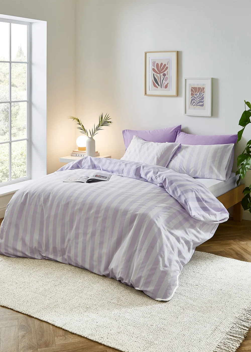 Sassy B Stripe Tease Reversible Duvet Cover Set Lilac - Single Image 1