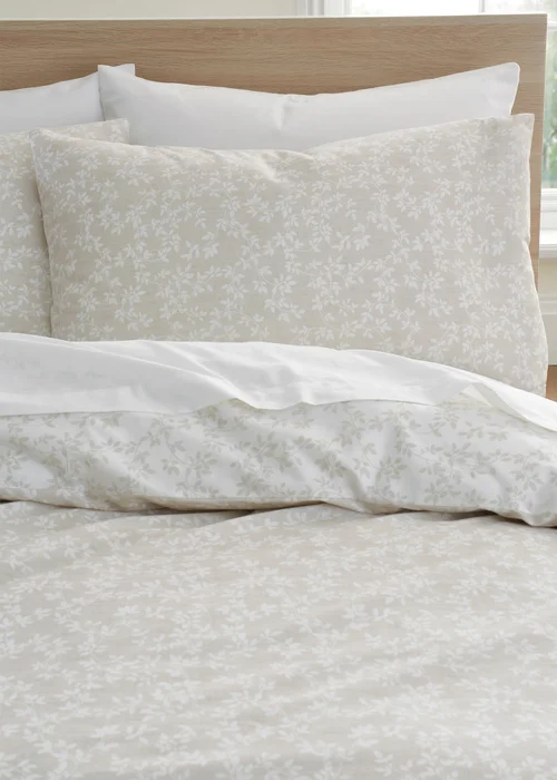 Bianca Fine Linens Shadow Leaves 200 Thread Count Cotton Reversible Duvet Cover Set Natural - Single Image 3