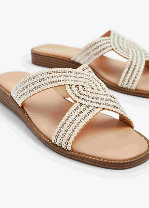 Linzi Vella Neutral Embellished Knitted Slip On Low Wedge Slider - Size 7 Image 4