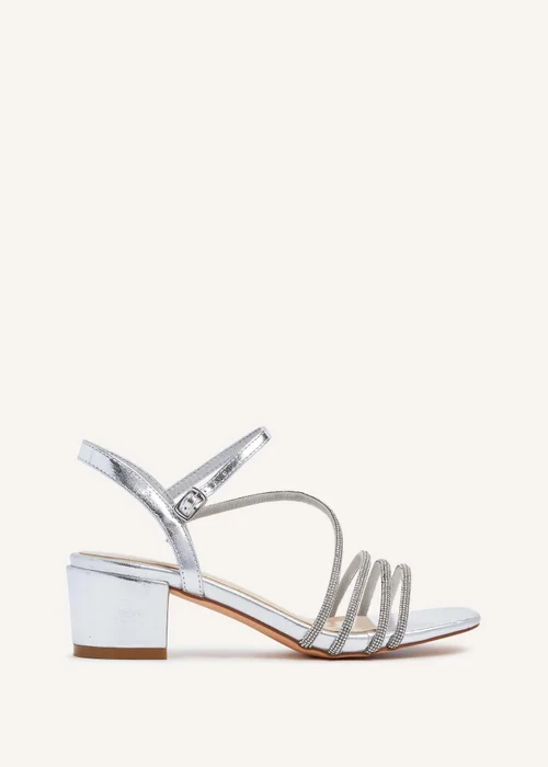 Linzi Riri Silver Faux Leather Diamante Strappy Block Heeled Sandal - Size 7 Image 2