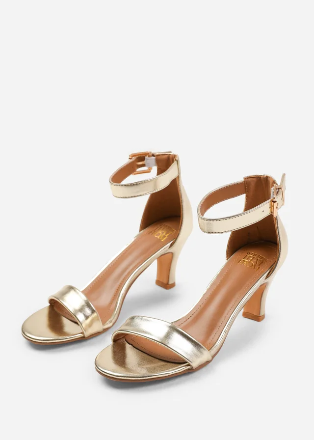 Where's That From Madrid Gold Block Heel With Ankle Strap