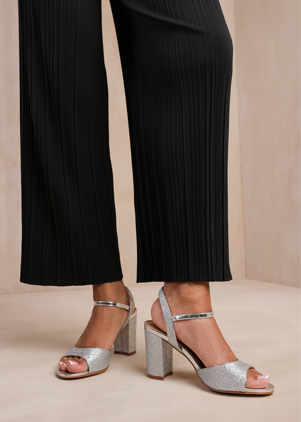 Where's That From Florence Silver Glitter Mid-High Ankle Strap Heels - 8 Image 3